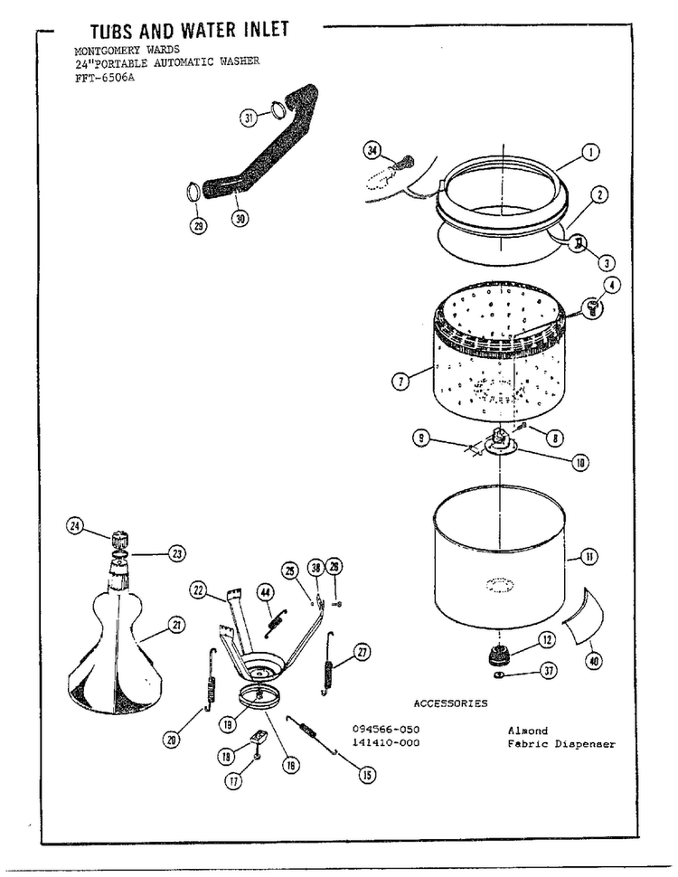 24` Portable/tubs And Water Inlet Diagram and Parts List for 6506A  Frigidaire Washer