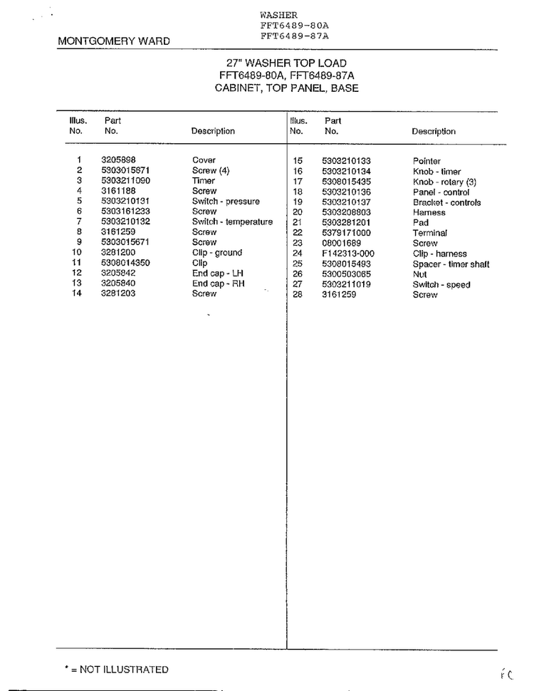 Cabinet, Top Panel, Base  Page 2 Diagram and Parts List for 6489-80A  Frigidaire Washer