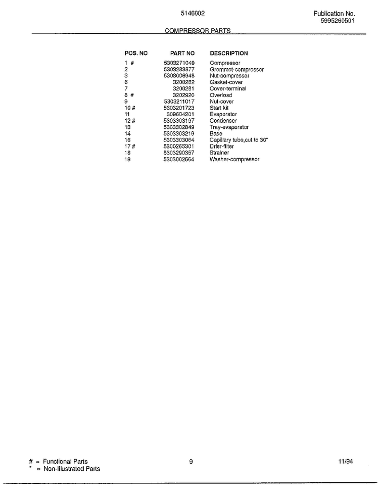 Compressor Parts Page 2 Diagram and Parts List for 5146002A  Frigidaire Air Conditioner