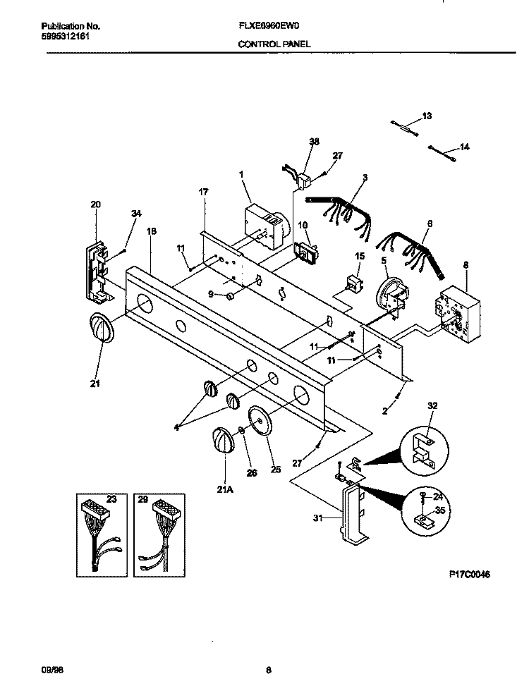 CONTROL PANEL Diagram and Parts List for FLXE6960EW0  Frigidaire Washer Dryer Combo