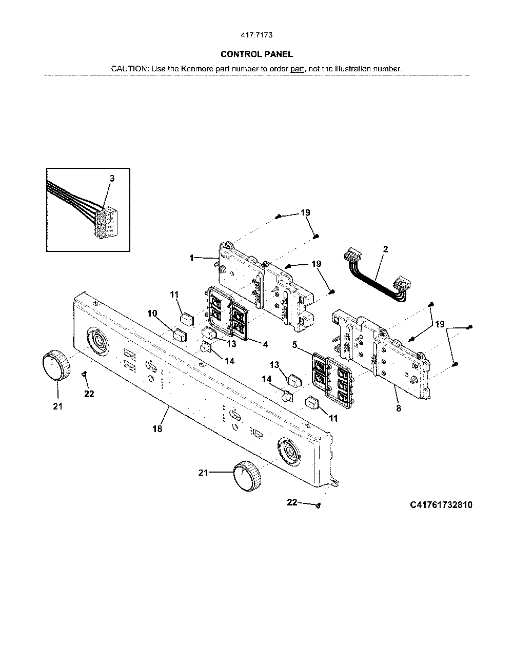 Control panel Diagram and Parts List for 41771733810  Kenmore Washer Dryer Combo
