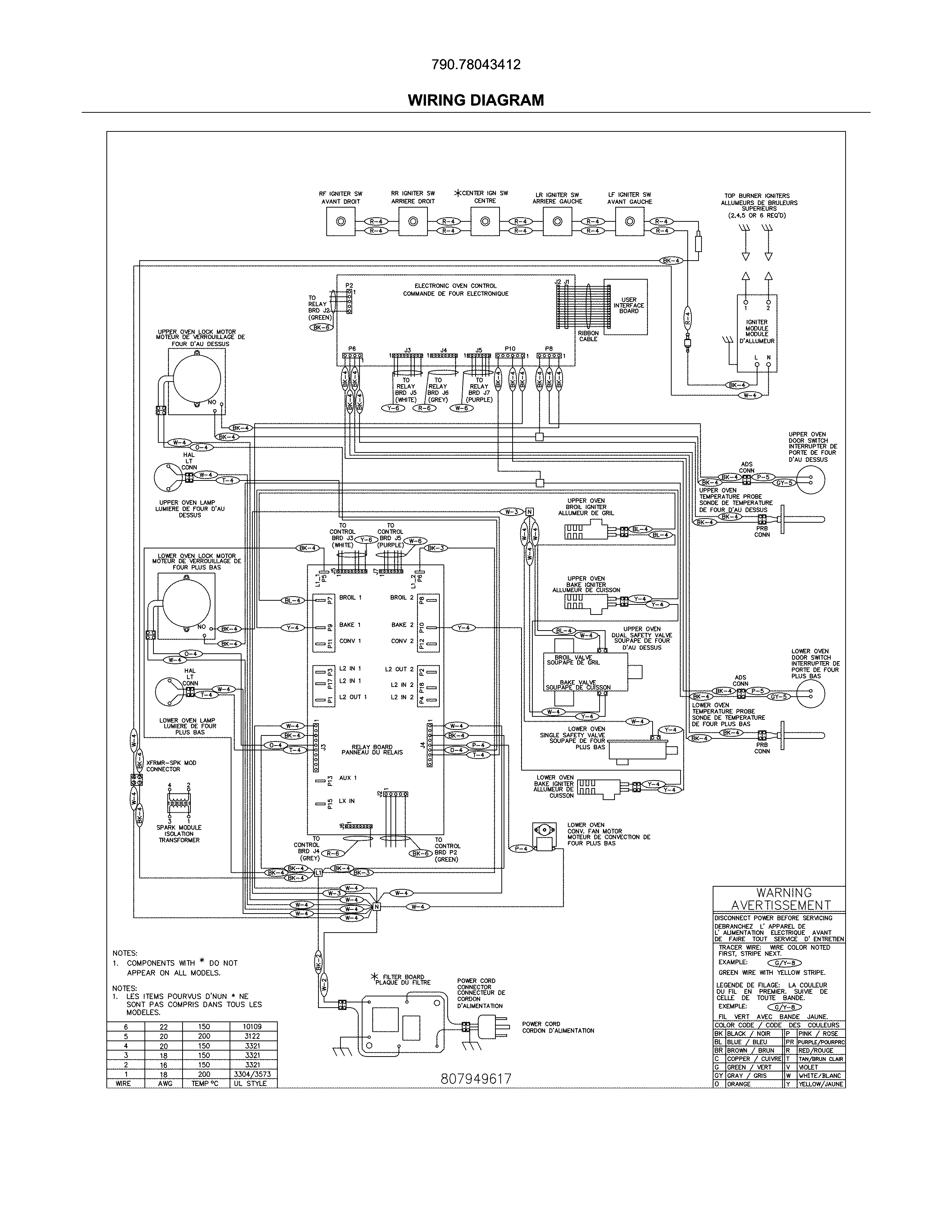 Wiring Diagram Diagram and Parts List for 79078043412  Kenmore Range