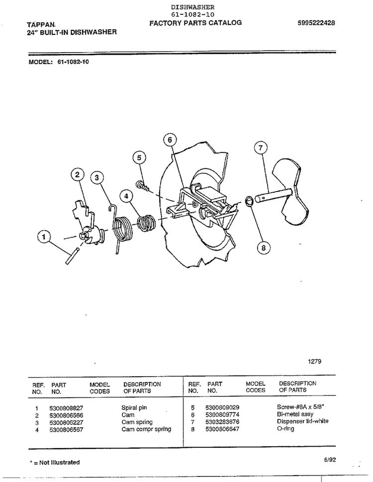 24" Built-in Dishwasher Page 2 Diagram and Parts List for 61-1082-10  Tappan Dishwasher