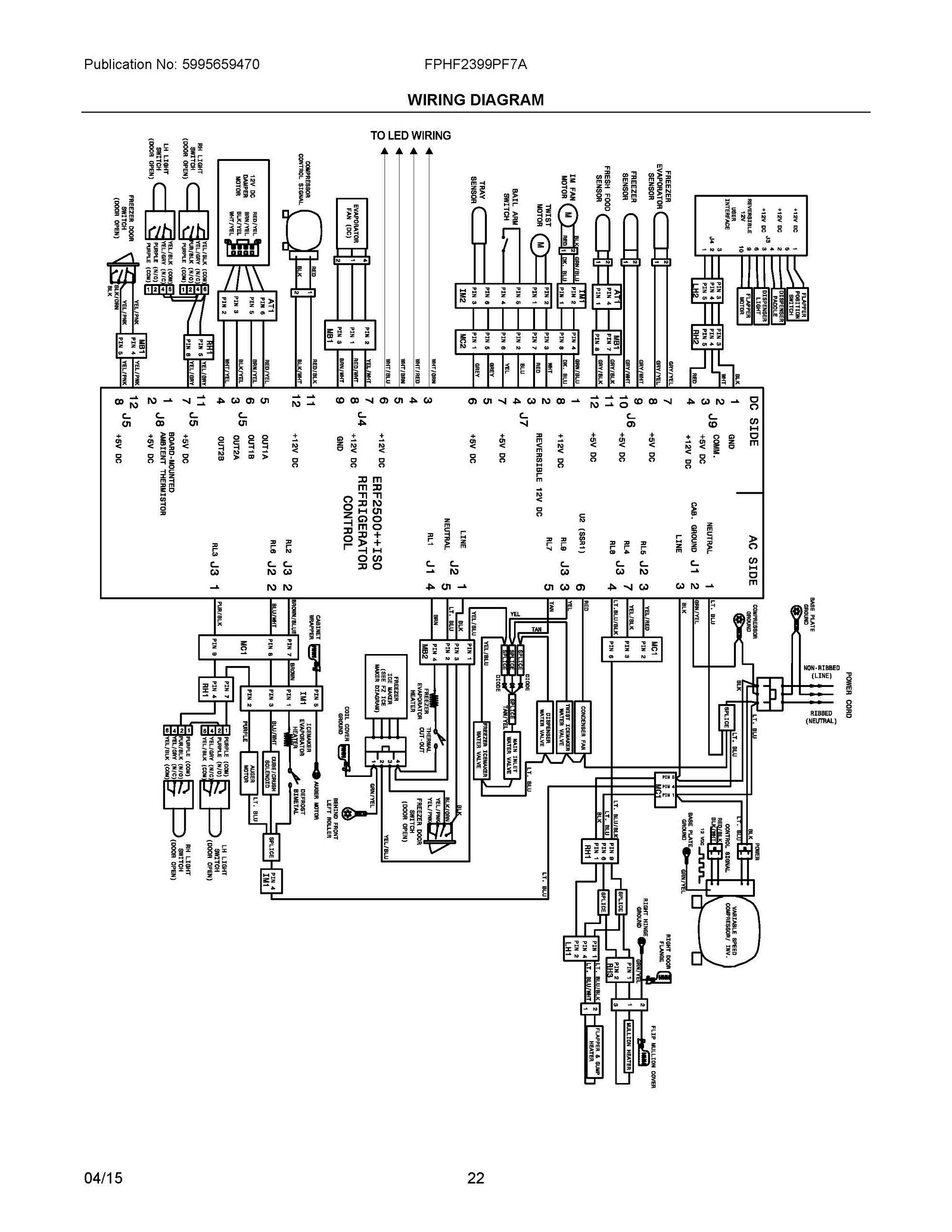 11 - WIRING DIAGRAM Diagram and Parts List for FPHF2399PF7A  Frigidaire Refrigerator