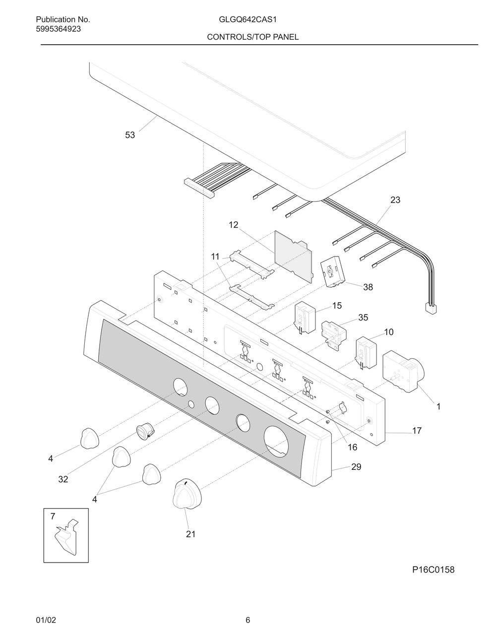 Controls/Top Panel Diagram and Parts List for GLGQ642CAS1  Frigidaire Dryer