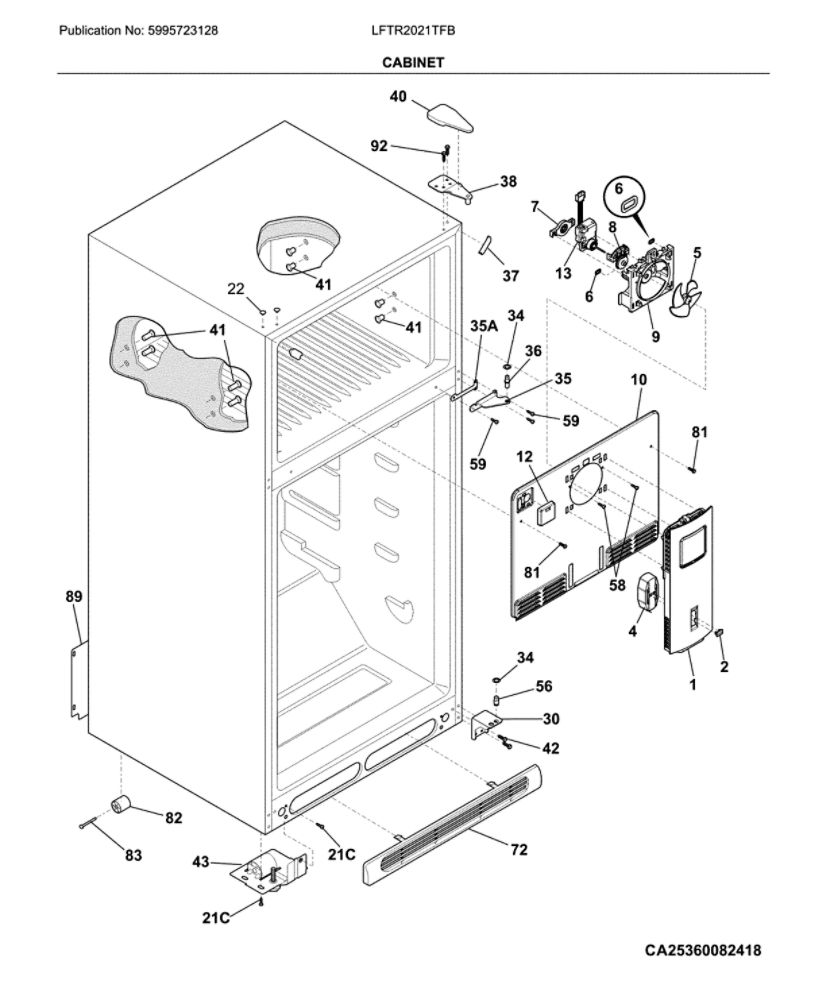 Cabinet Diagram and Parts List for LFTR2021TFB  Frigidaire Refrigerator