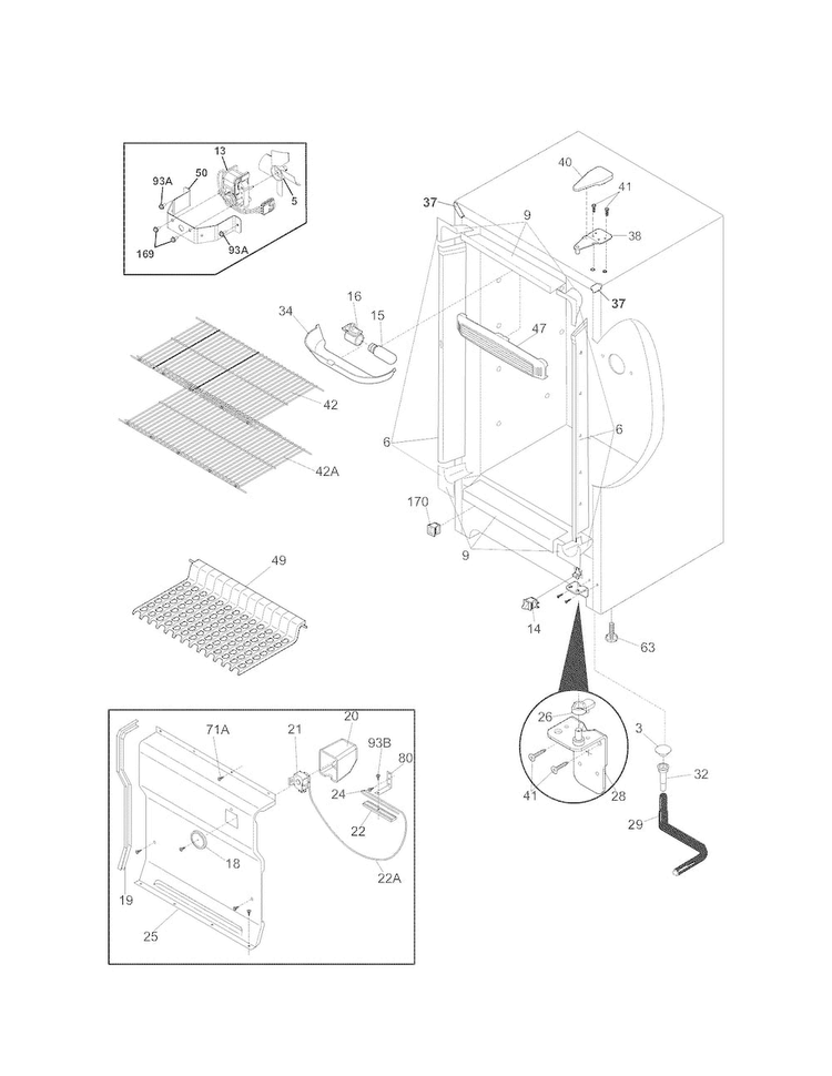 Cabinet Diagram and Parts List for 25328262806  Kenmore Freezer