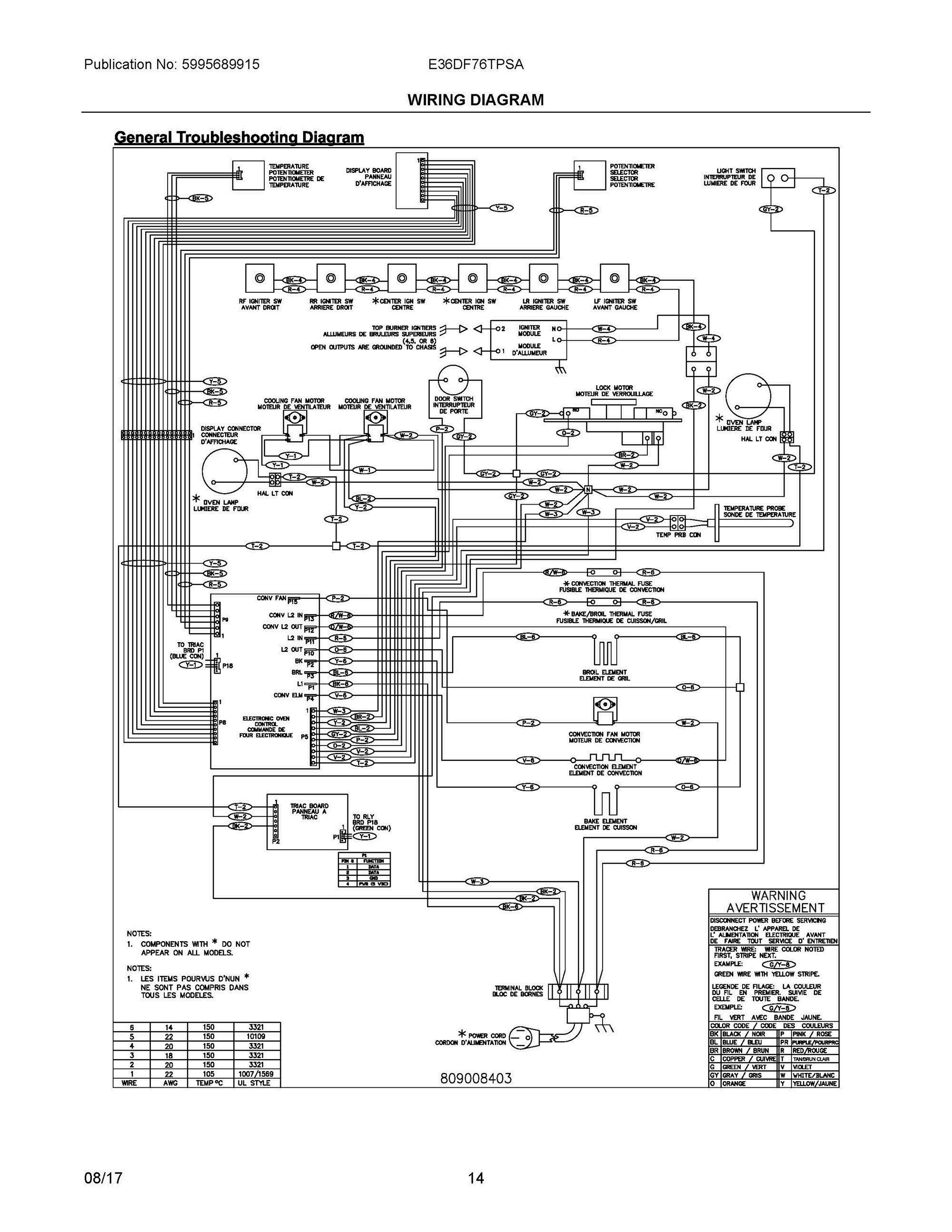 07 - WIRING DIAGRAM Diagram and Parts List for E36DF76TPSA  Frigidaire Range