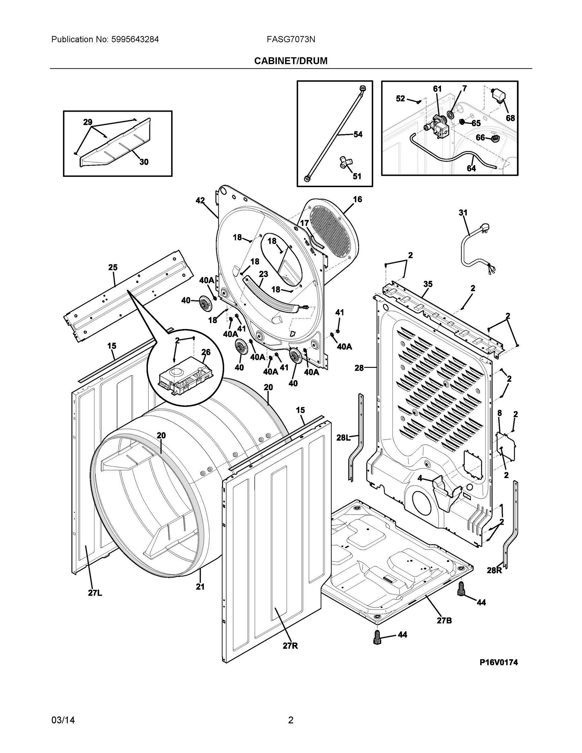 02 - CABINET/DRUM Diagram and Parts List for FASG7073NA3  Frigidaire Dryer