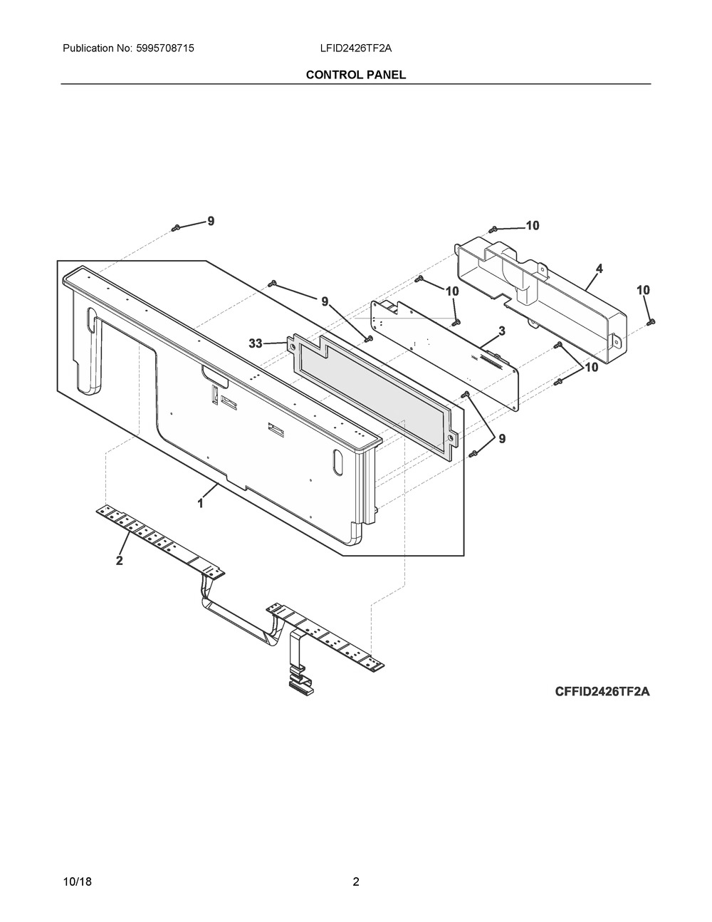 Control Panel Diagram and Parts List for LFID2426TF2A  Frigidaire Dishwasher