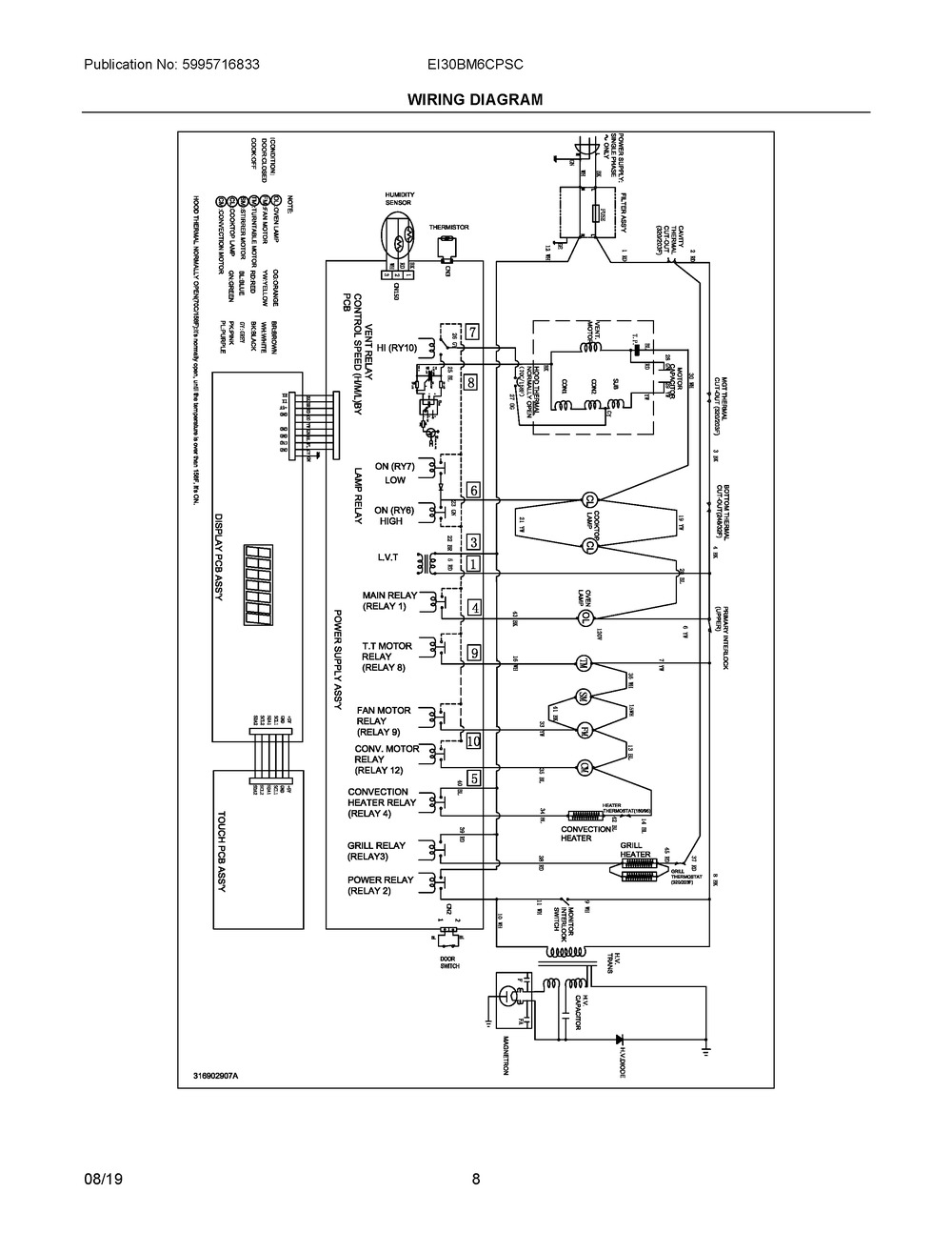 Wiring Diagram Diagram and Parts List for EI30BM6CPSC  Frigidaire Microwave