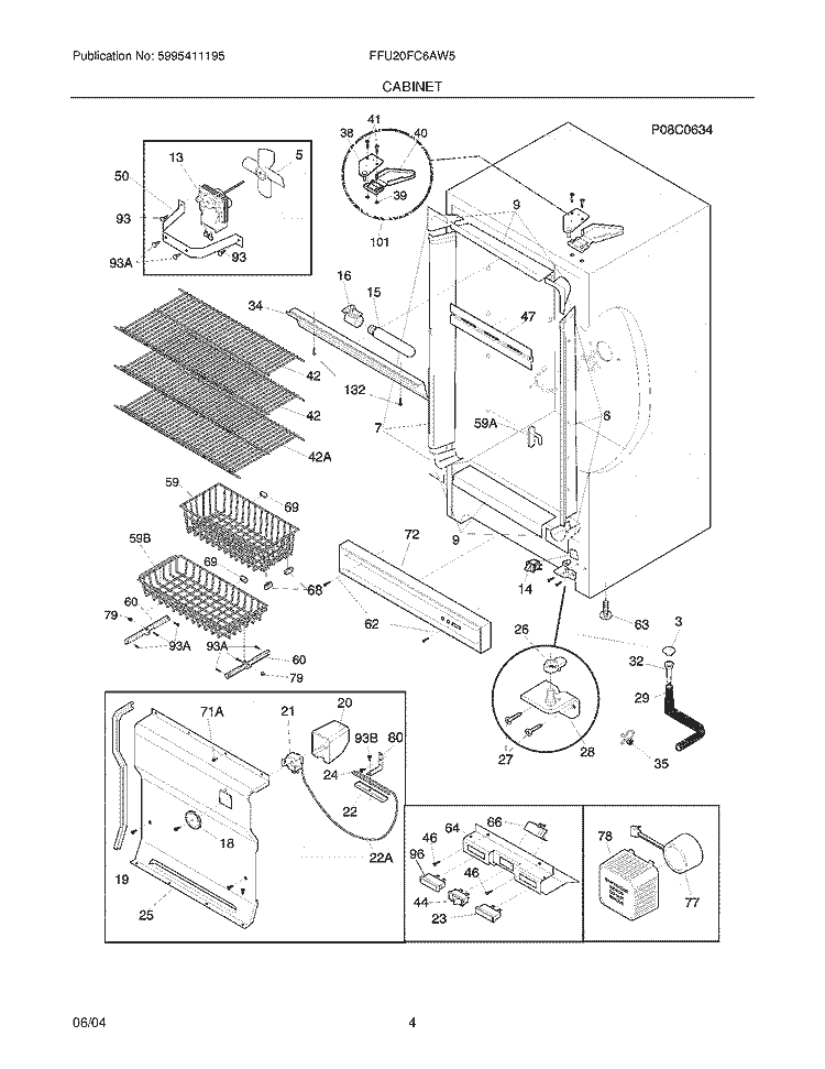 CABINET Diagram and Parts List for FFU20FC6AW5  Frigidaire Freezer