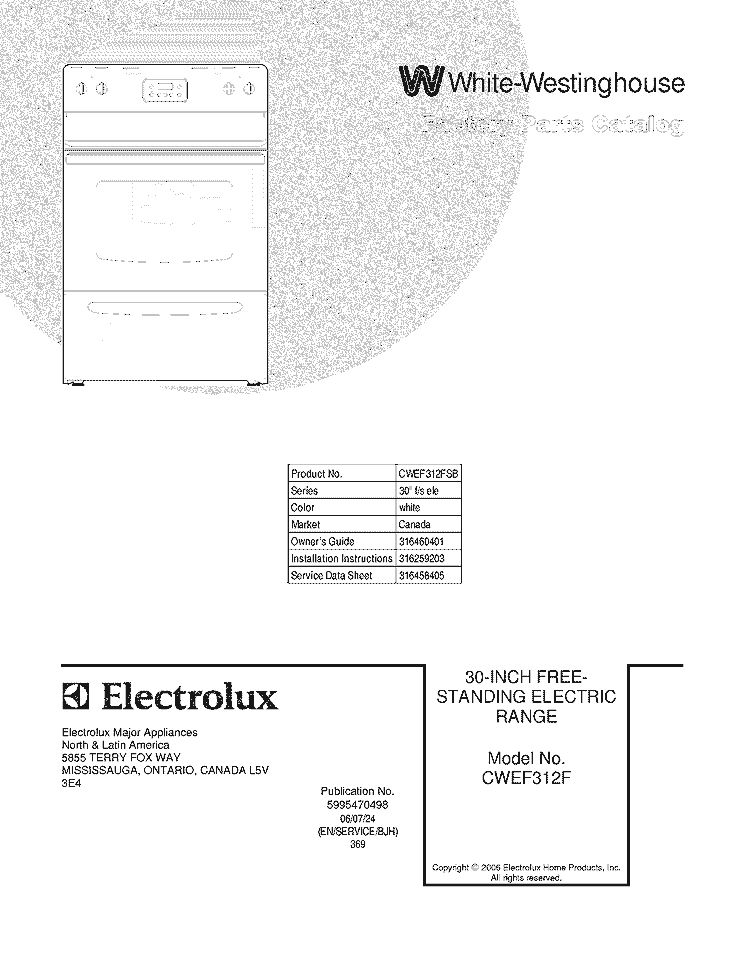 COVER Diagram and Parts List for CWEF312FSB  Westinghouse Range