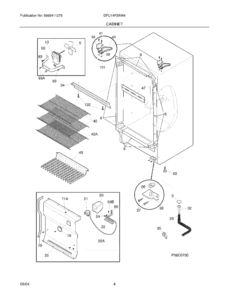CABINET Diagram and Parts List for GFU14F3AW4  Gibson Freezer