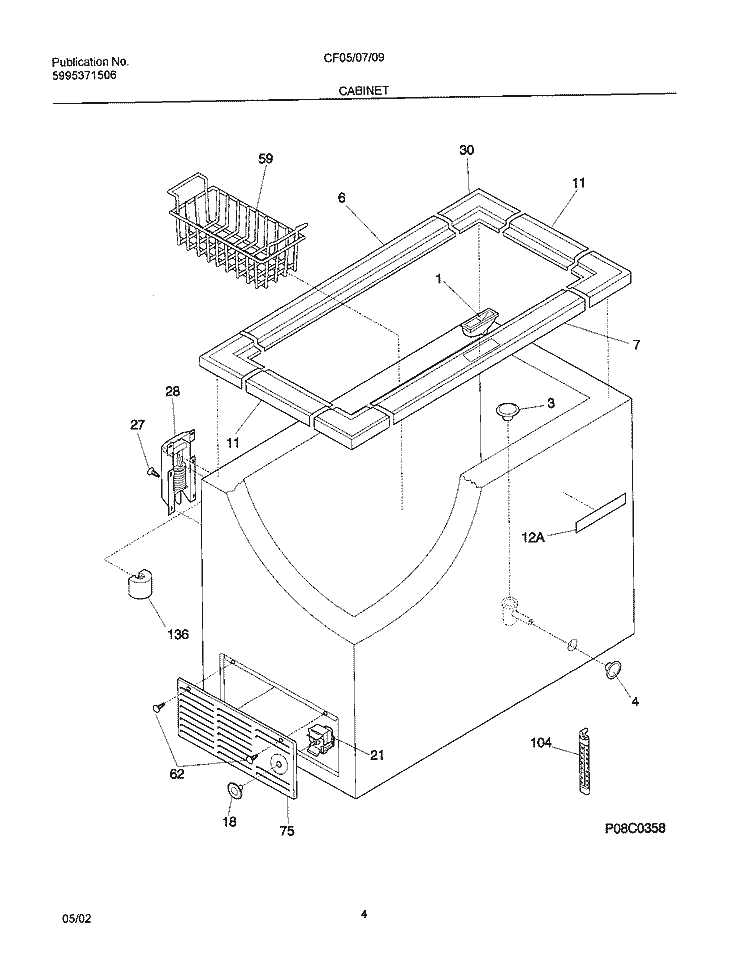 CABINET Diagram and Parts List for CF051  Frigidaire Freezer