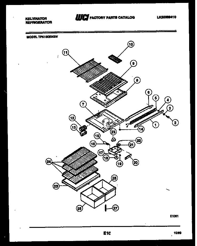 SHELVES AND SUPPORTS Diagram and Parts List for TPK180EN3W  Kelvinator Refrigerator