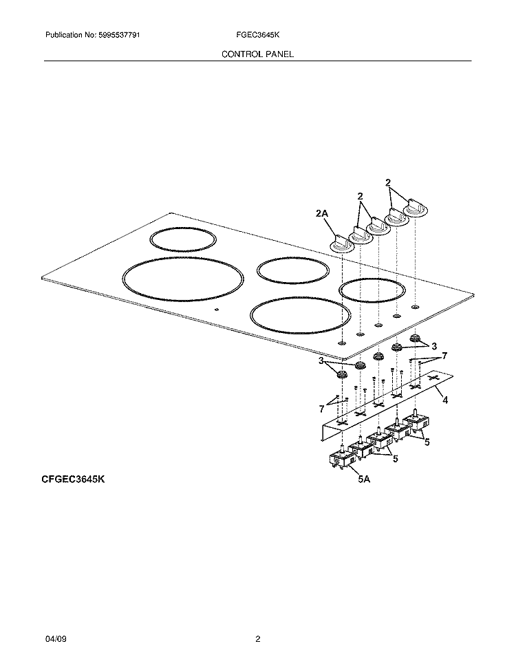 CONTROLS Diagram and Parts List for FGEC3645KS1  Frigidaire Cooktop