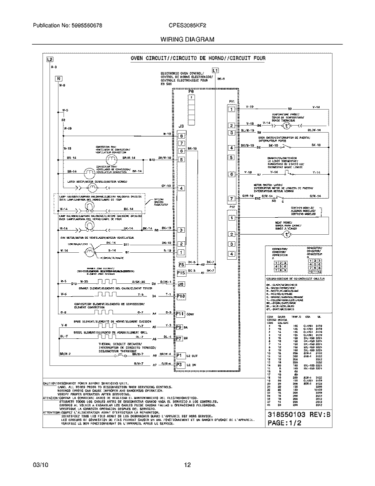 WIRING DIAGRAM Diagram and Parts List for CPES3085KF2  Frigidaire Range