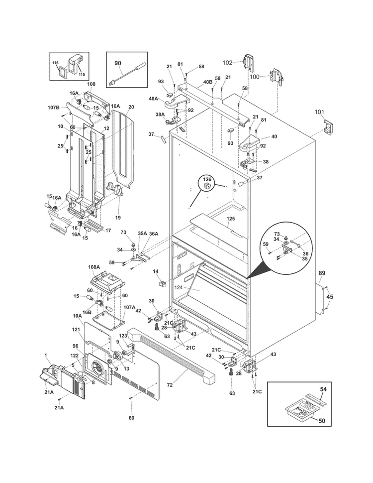 Cabinet Diagram and Parts List for FGHF2344MF6  Frigidaire Refrigerator