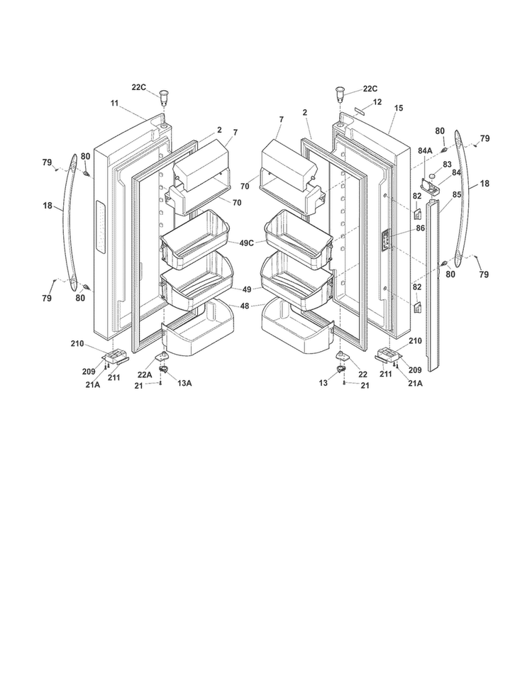 Fresh Food Door Diagram and Parts List for FGHG2344MF7  Frigidaire Refrigerator