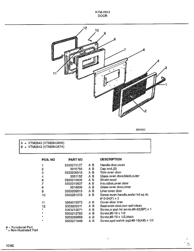 Door Diagram and Parts List for 2343-87A  Frigidaire Range