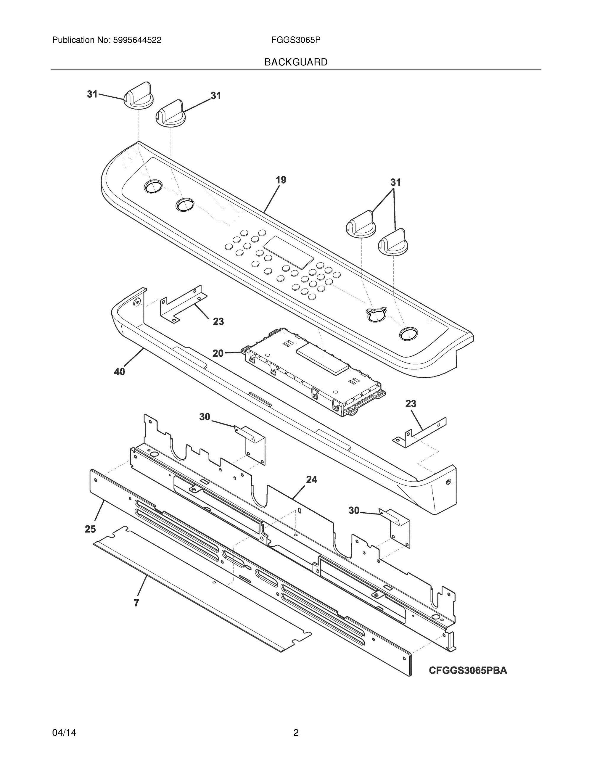 03 - BACKGUARD Diagram and Parts List for FGGS3065PBB  Frigidaire Range