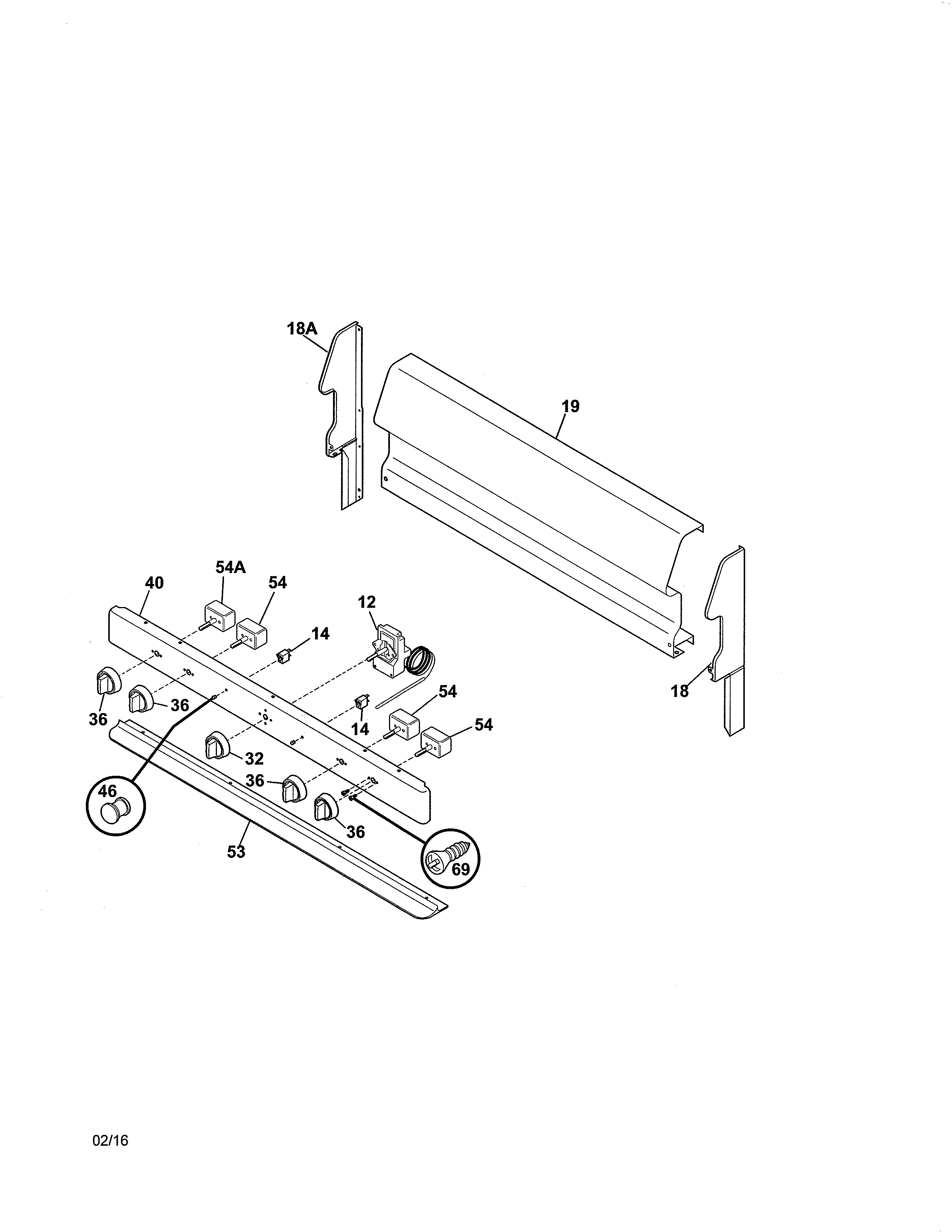 Backguard Diagram and Parts List for 79065312210  Kenmore Range