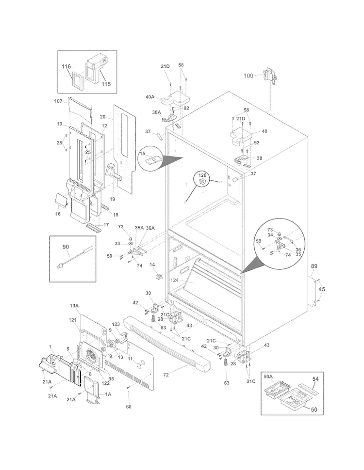 Cabinet Diagram and Parts List for EI23BC80KS2  Electrolux Refrigerator