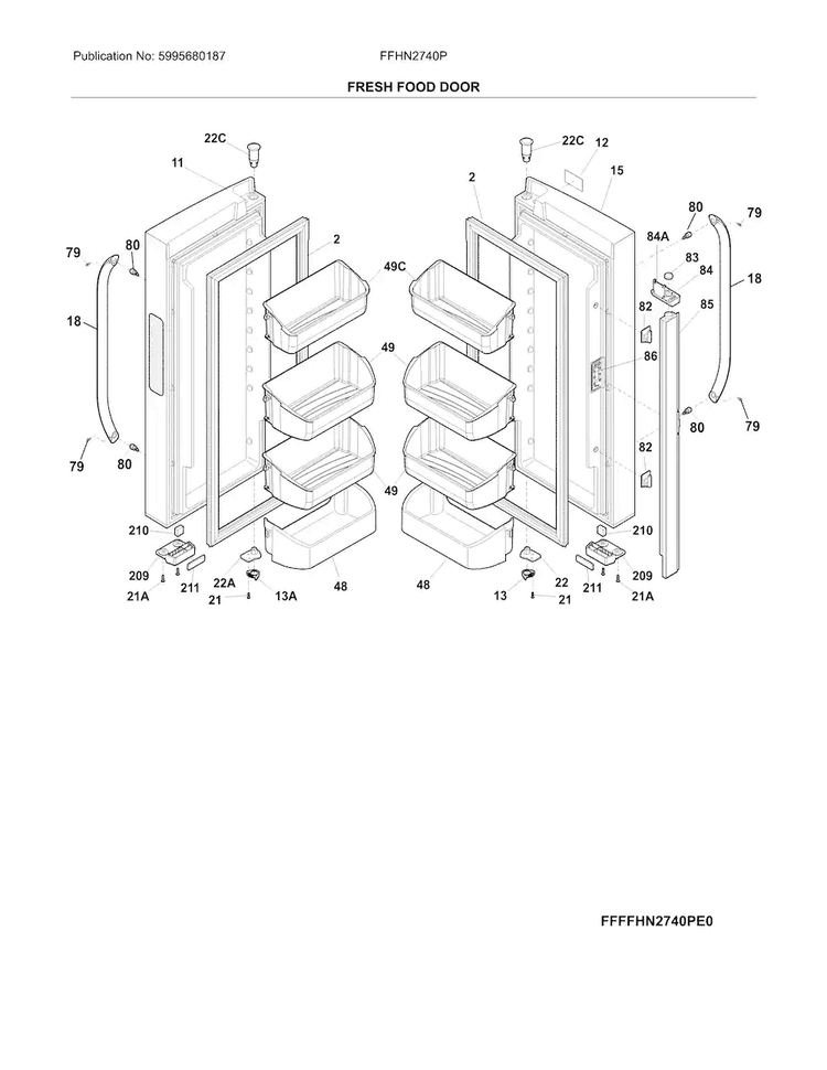 Fresh Food Doors Diagram and Parts List for FFHN2740PS6A  Frigidaire Refrigerator