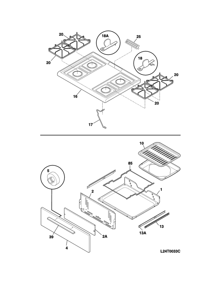 Top/drawer Diagram and Parts List for FFGF3011RSC  Frigidaire Range