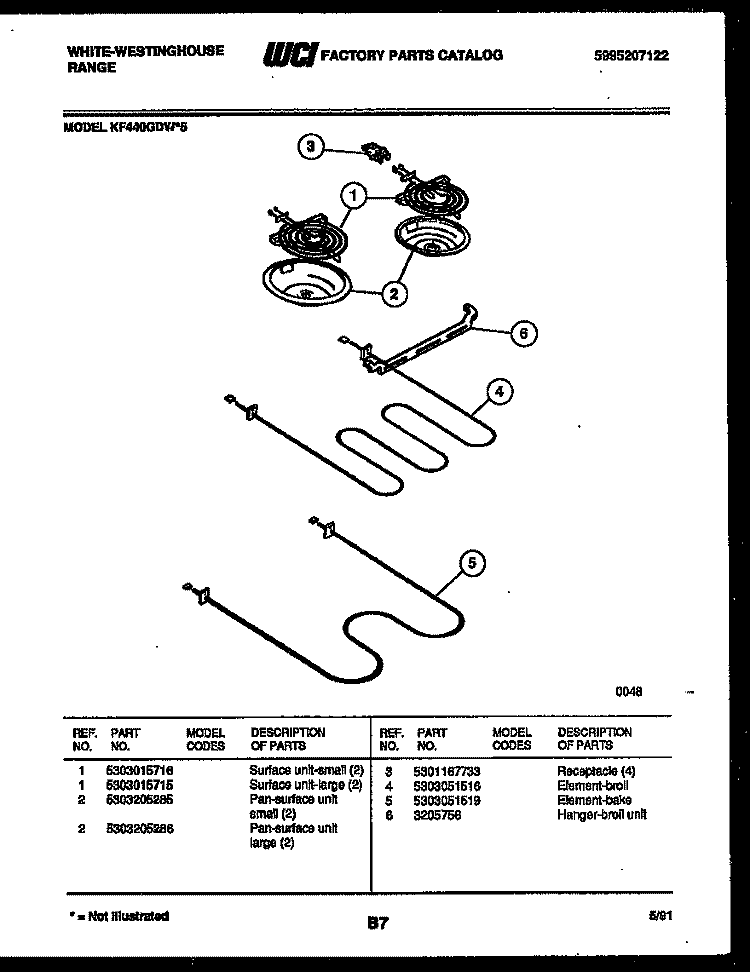 BROILER PARTS Diagram and Parts List for KF440GDD5  Frigidaire Range