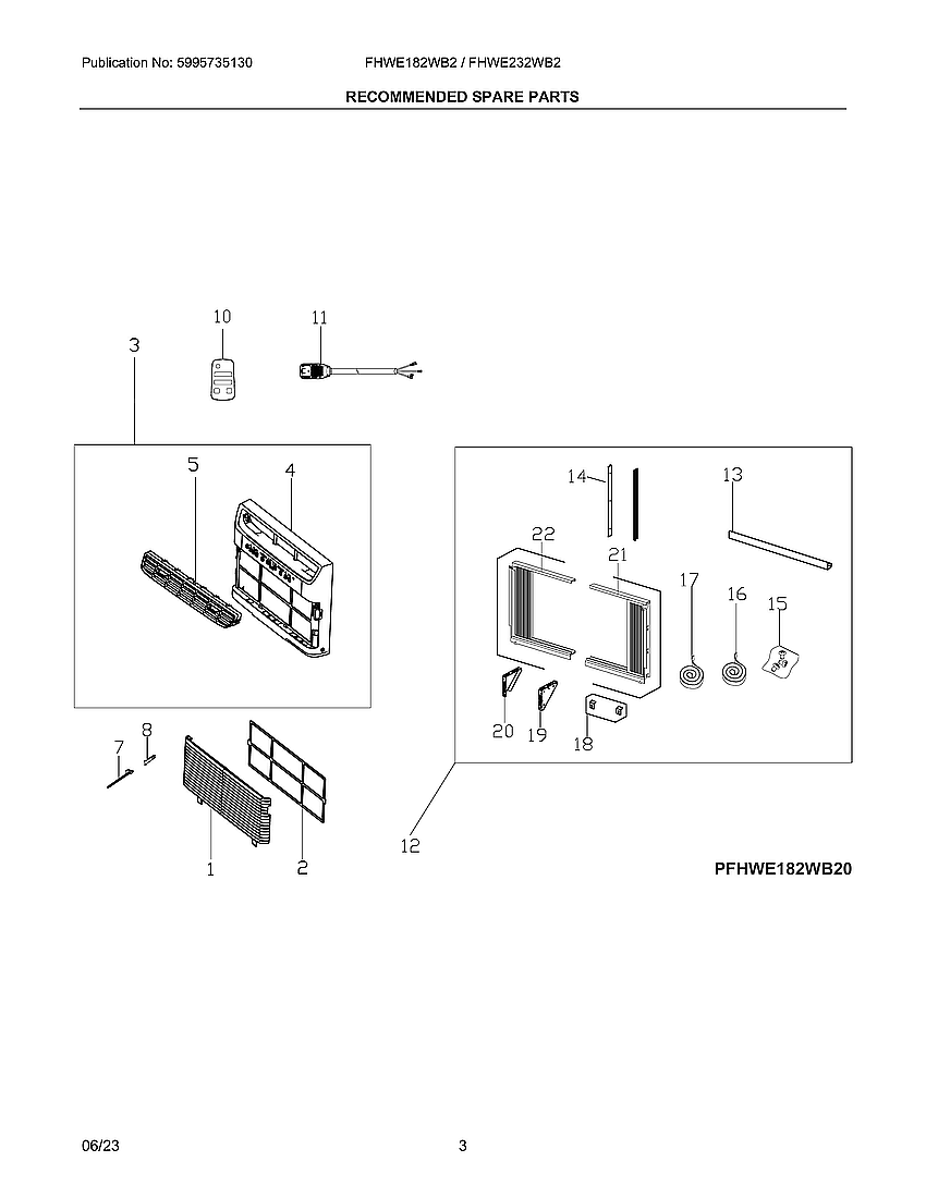 Recommended Spare Parts Diagram and Parts List for FHWE232WB20  Electrolux Air Conditioner