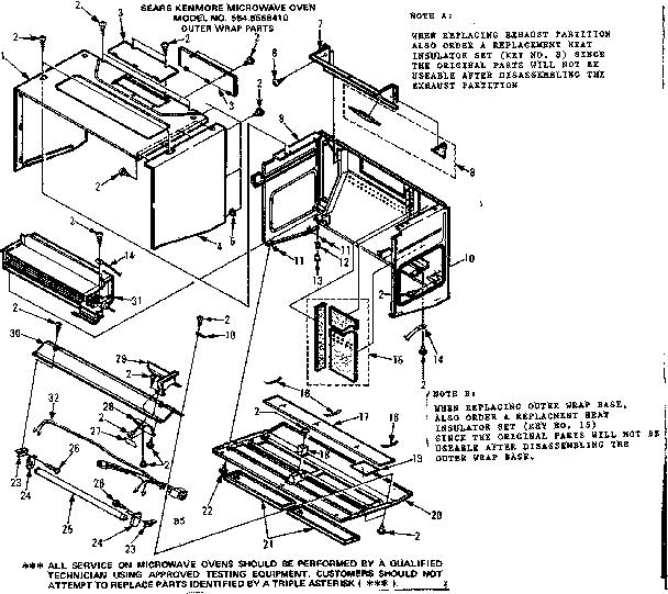 Outer Wrap Parts Diagram and Parts List for 5648568410  Kenmore Microwave