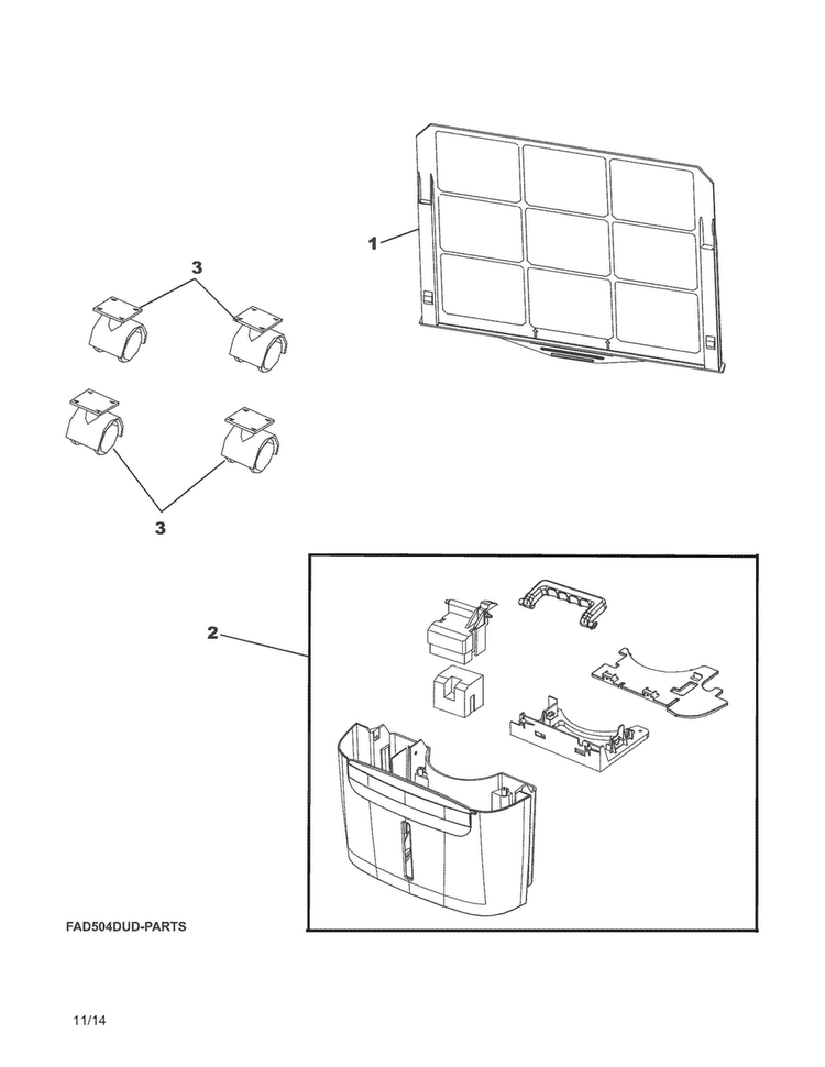 Recommended Spare Parts Diagram and Parts List for CAD504DWD3  Frigidaire Dehumidifier