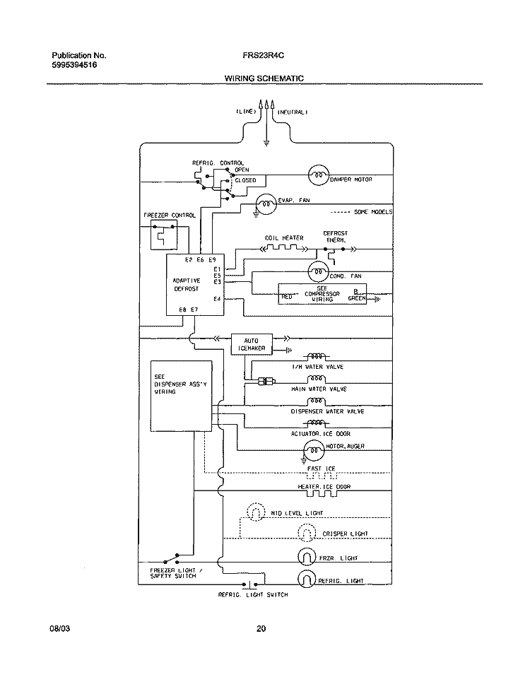 WIRING SCHEMATIC Diagram and Parts List for FRS23R4CQ2  Frigidaire Refrigerator