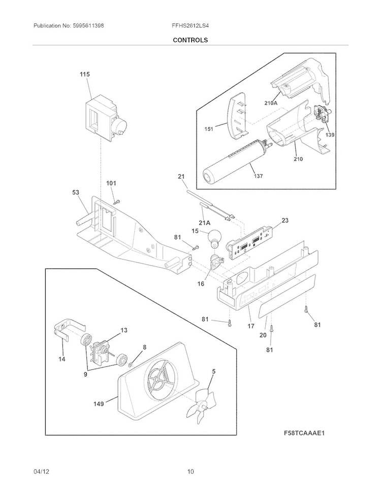 Controls Diagram and Parts List for FFHS2612LS4  Frigidaire Refrigerator