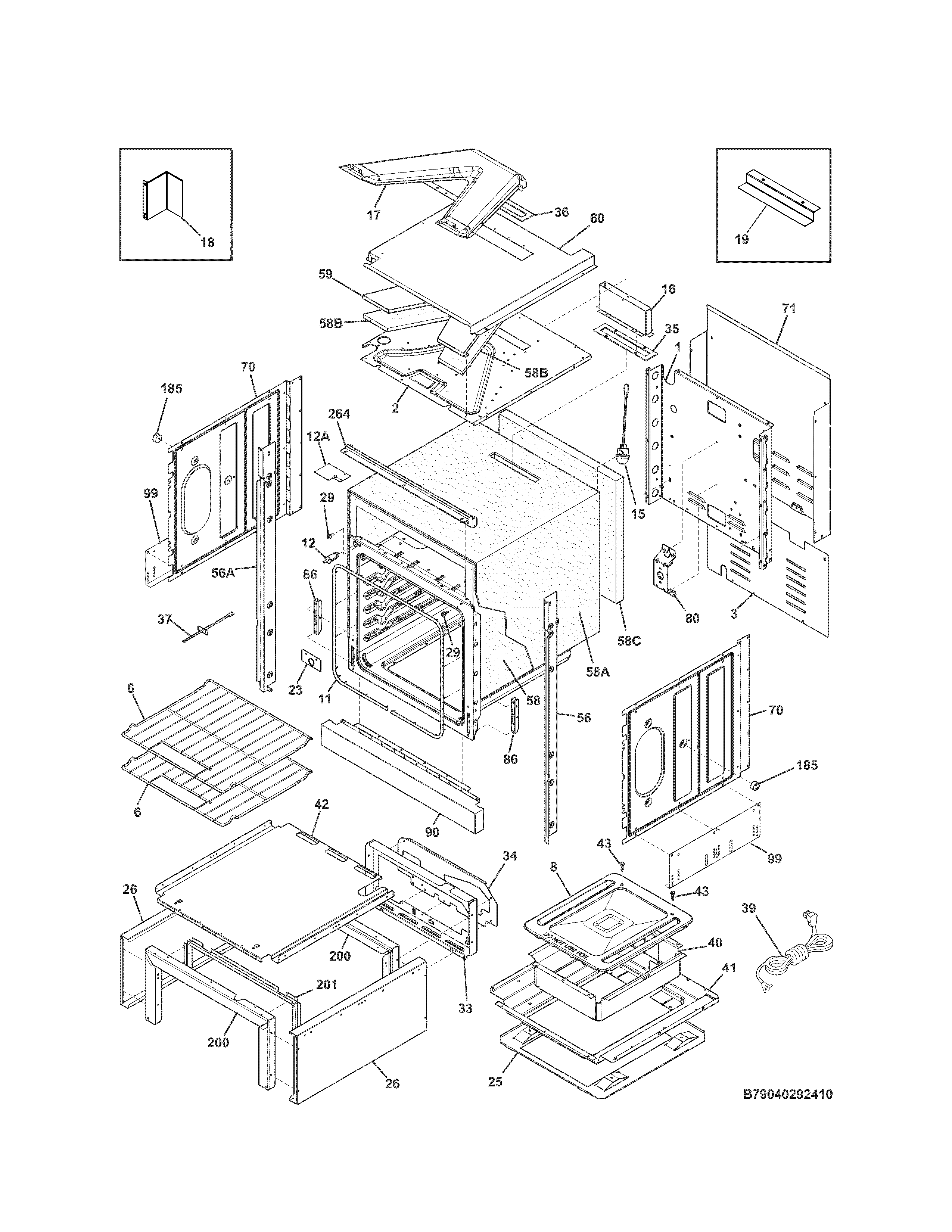 Body Diagram and Parts List for 79040292410  Kenmore Wall Oven