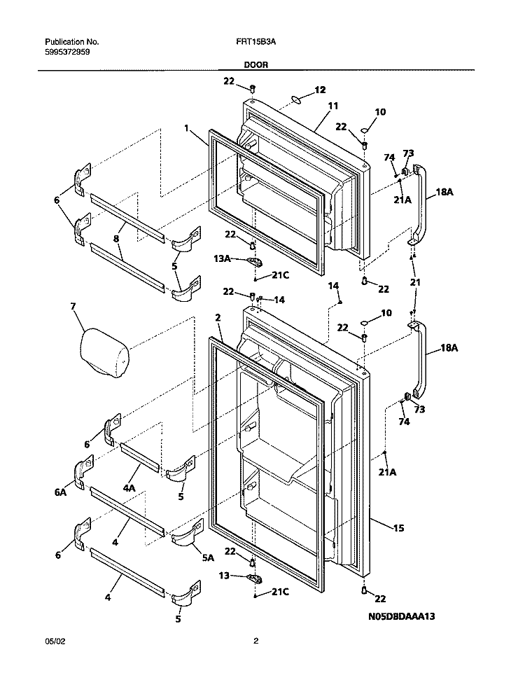 DOORS Diagram and Parts List for FRT15B3AQ2  Frigidaire Refrigerator