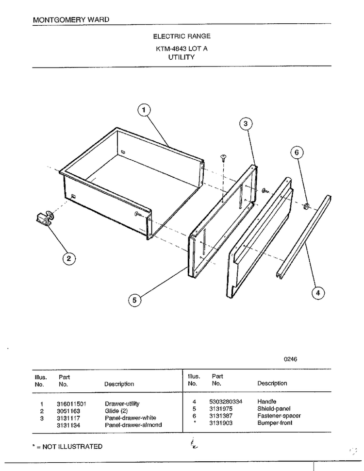 Utility Diagram and Parts List for 4843A  Frigidaire Range