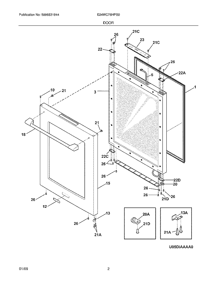 DOOR Diagram and Parts List for E24WC75HPS0  Electrolux Wine and Beverage Cooler