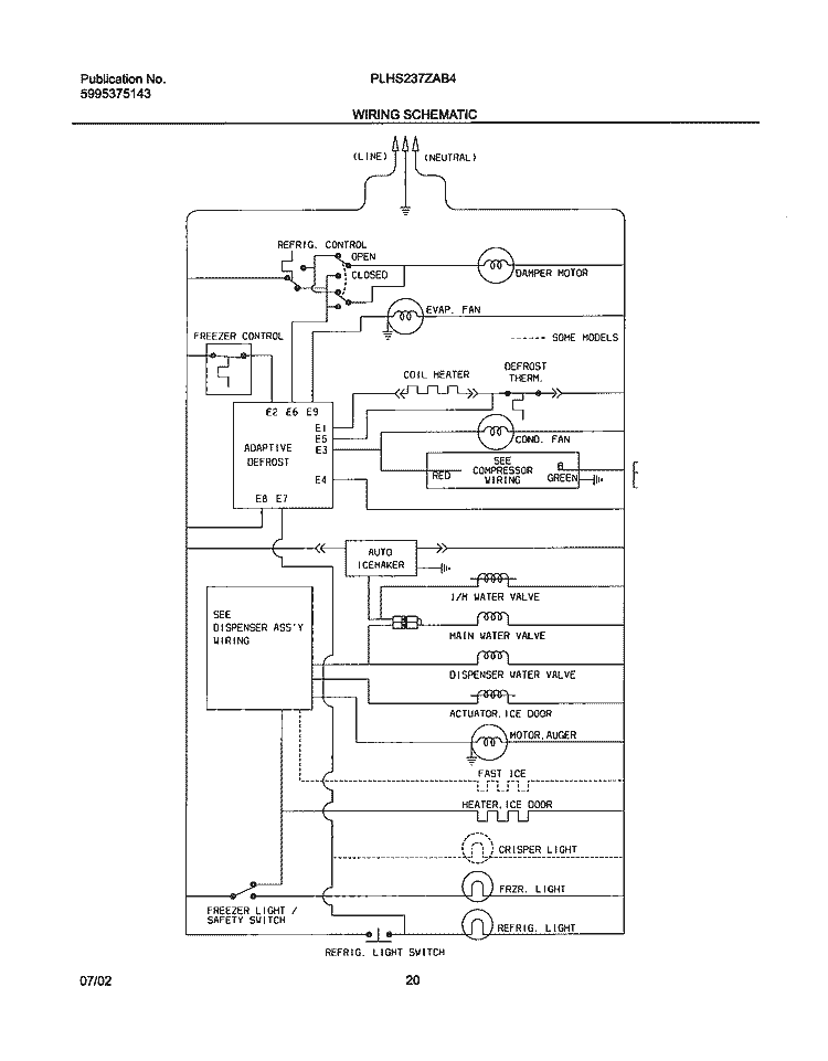 WIRING SCHEMATIC Diagram and Parts List for PLHS237ZAB4  Frigidaire Refrigerator
