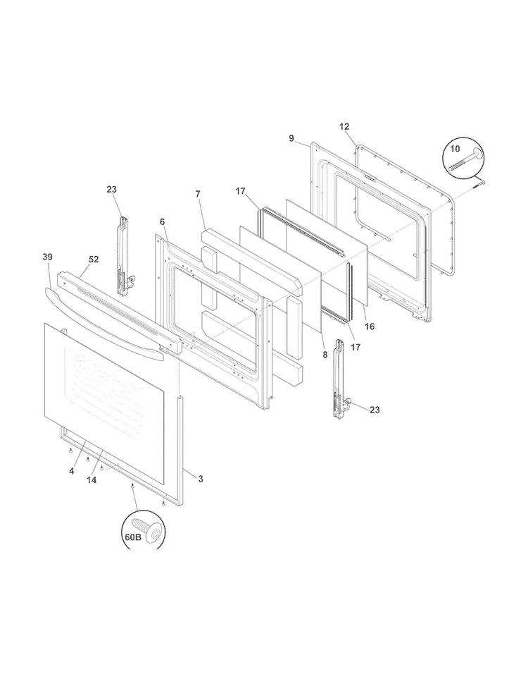 Door Diagram and Parts List for FGEF3030PWA  Frigidaire Range