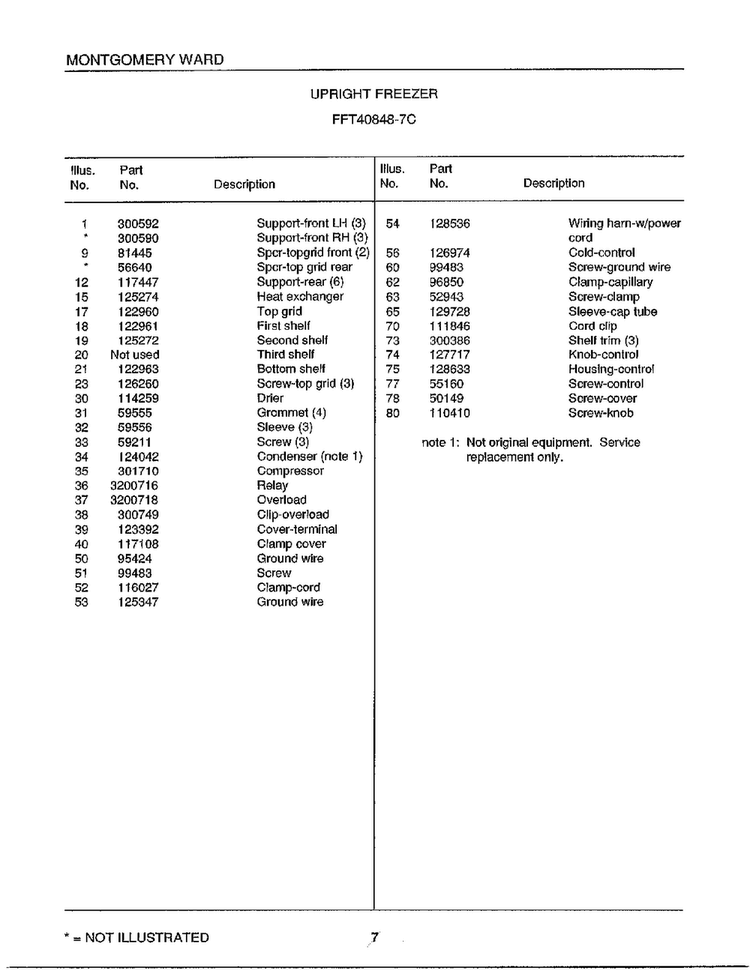 Upright Freezer Page 6 Diagram and Parts List for 40848-7C  Frigidaire Freezer