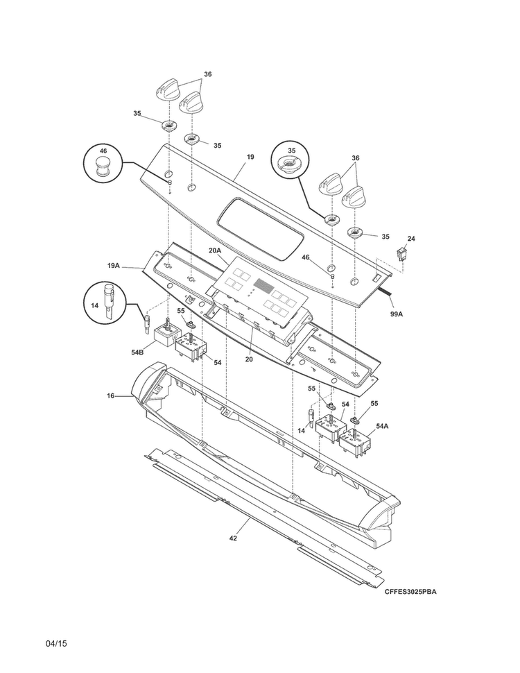 Backguard Diagram and Parts List for FFED3025PSB  Frigidaire Range