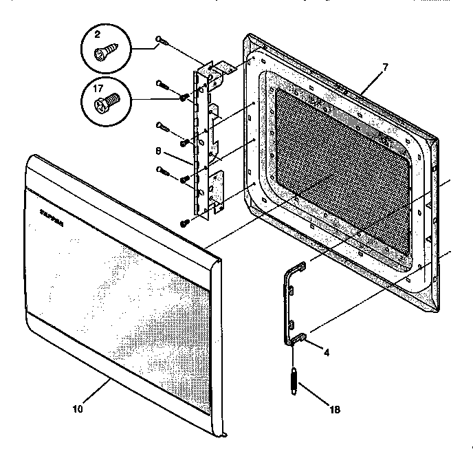 Door Diagram and Parts List for SMS138T1(941354509)  Tappan Microwave