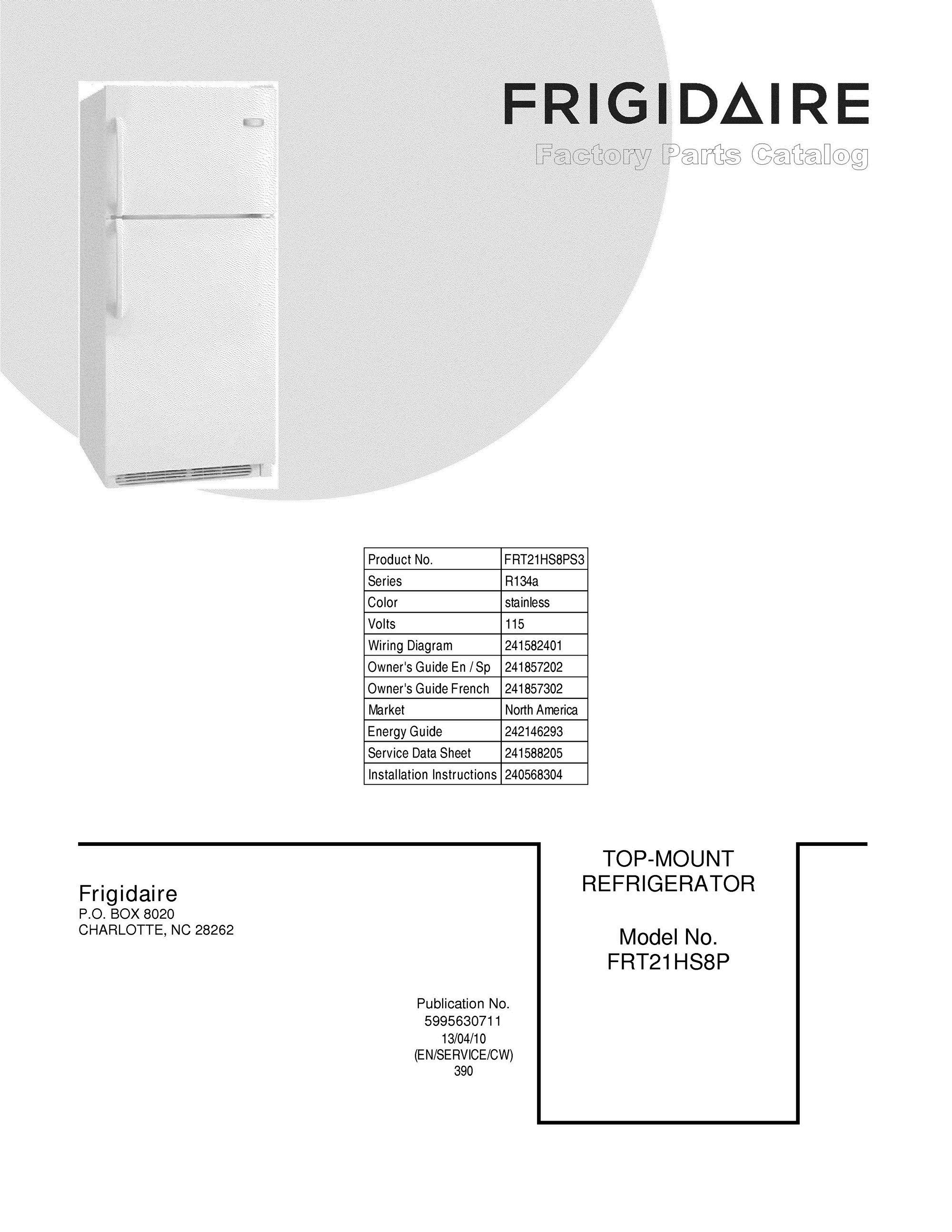 01 - COVER Diagram and Parts List for FRT21HS8PS3  Frigidaire Refrigerator