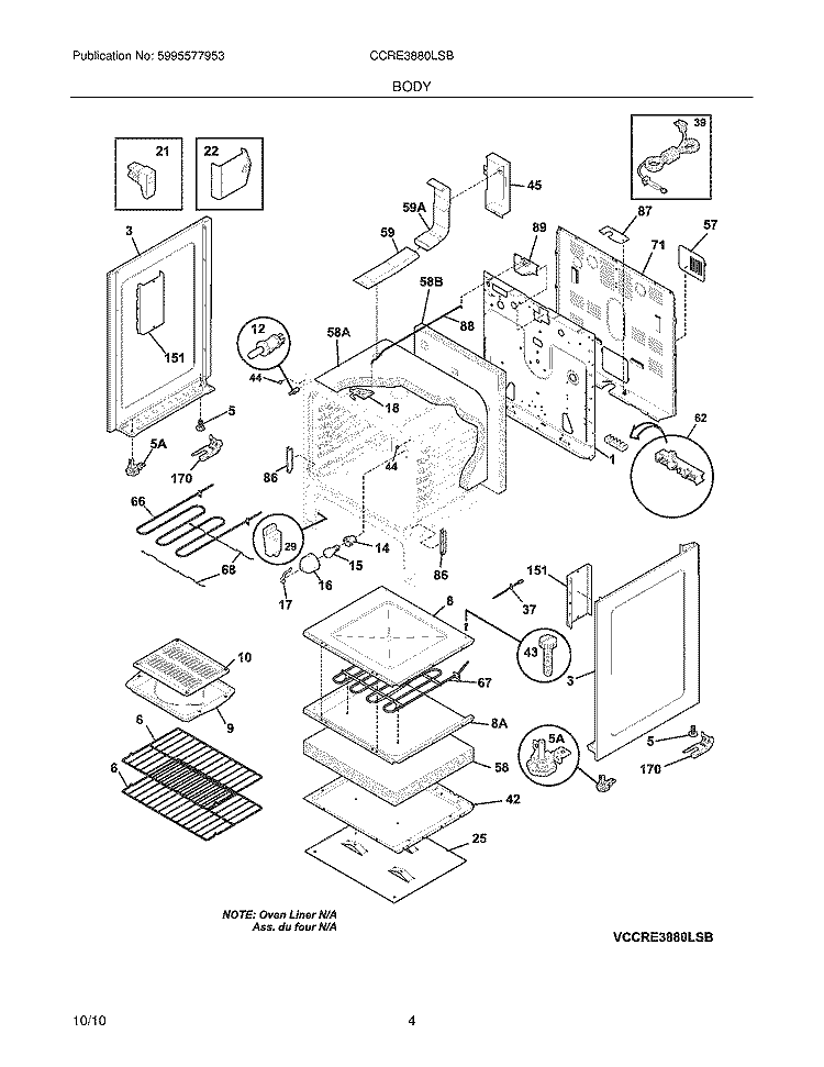 BODY Diagram and Parts List for CCRE3880LSB  Crosley Range