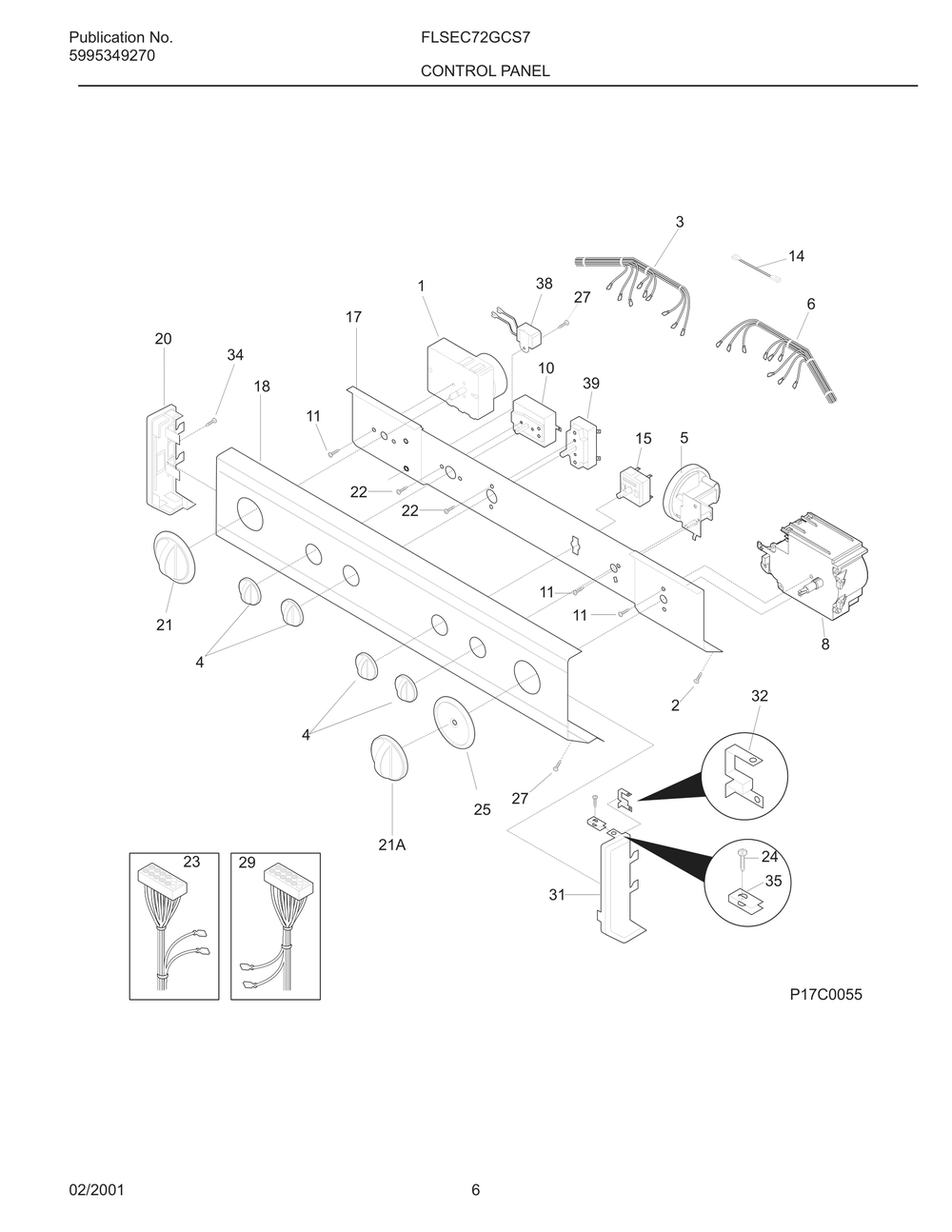 Control Panel Diagram and Parts List for FLSEC72GCS7  Frigidaire Dryer