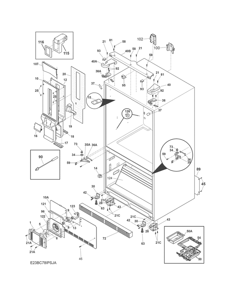 Cabinet Diagram and Parts List for E23BC78IPSKA  Electrolux Refrigerator