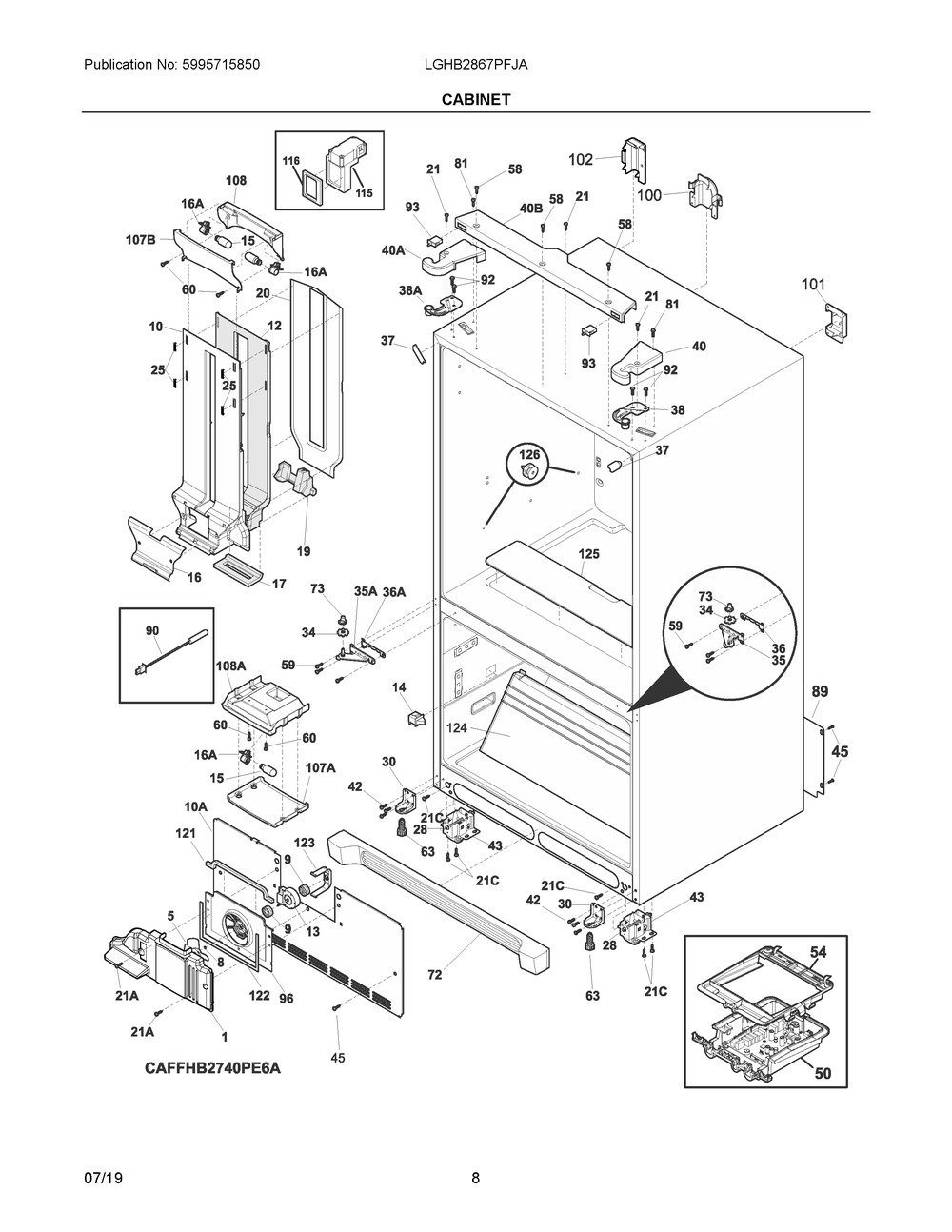 Cabinet Diagram and Parts List for LGHB2867PFJA  Frigidaire Refrigerator